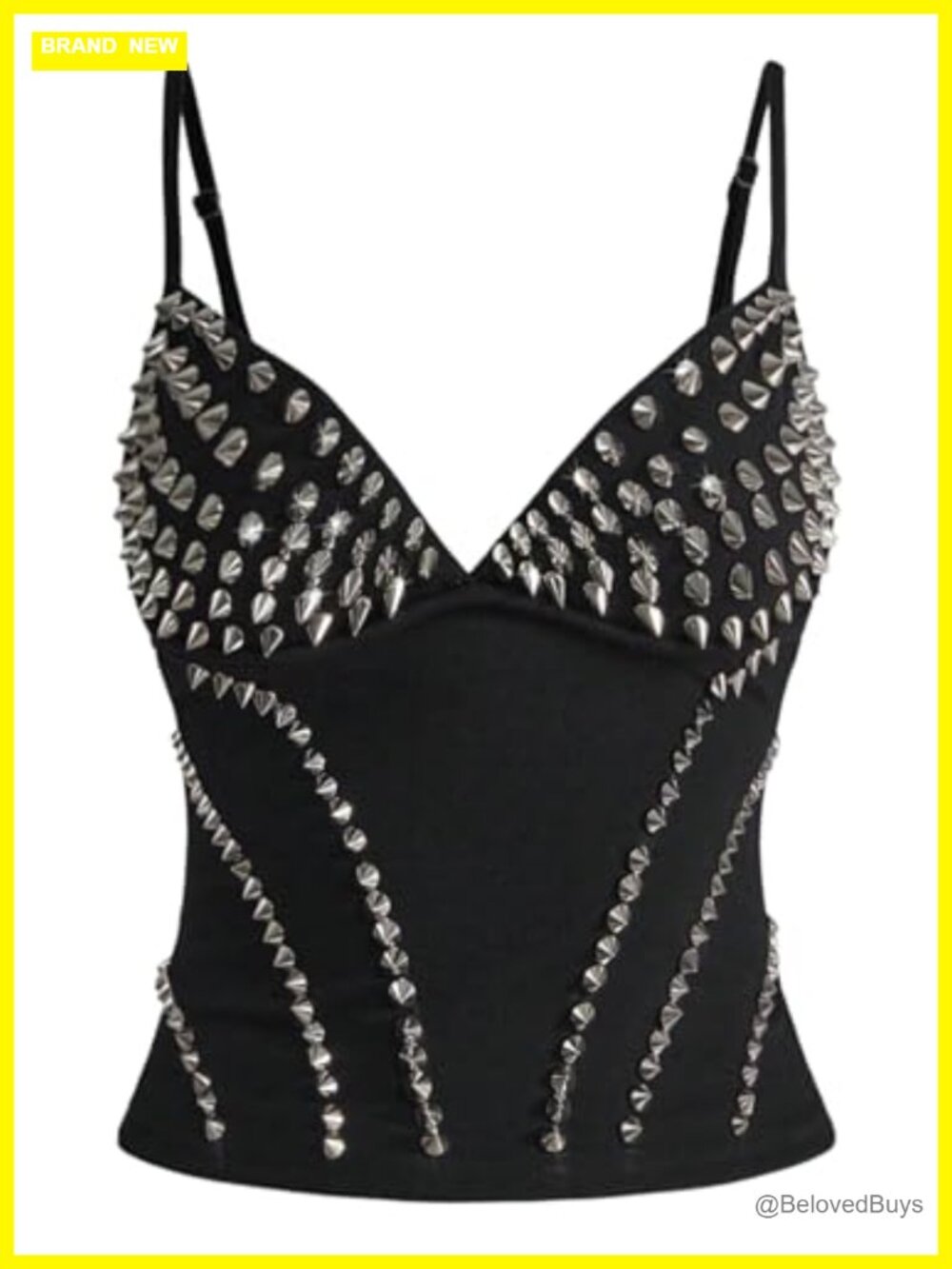 Women's Y2K Punk Rivet Cami Crop Top V Neck Spaghetti Strap Slim Fit